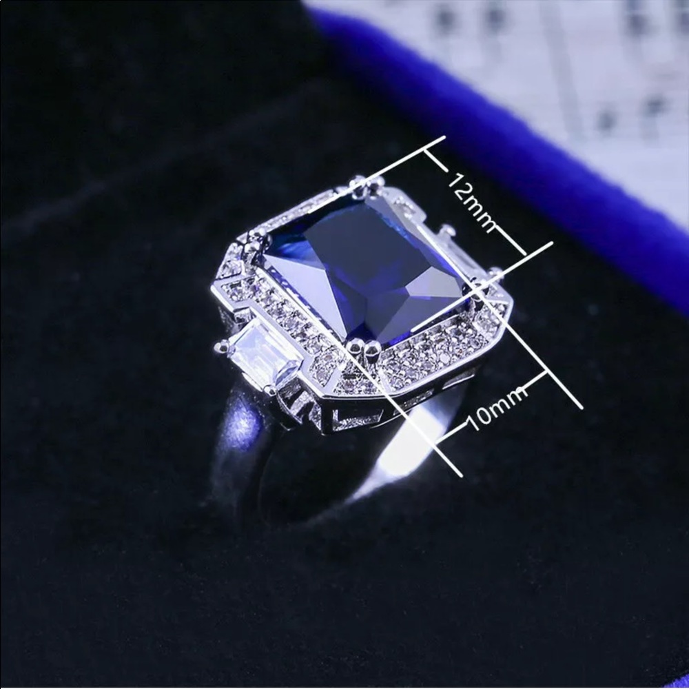 🌍 Blue Sapphire Princess Cut/White sapphires .925 - Picture 5 of 6